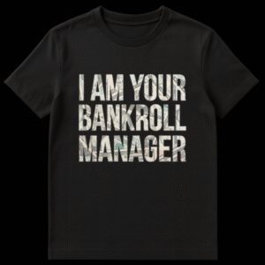 Black t-shirt featuring the text I AM YOUR BANKROLL MANAGER in large block font filled with a US dollar bill money texture pattern on Black t-shirt