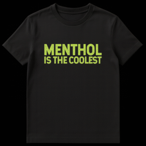 Black t-shirt with the text Menthol Is The Coolest in distressed lime green font on Black t-shirt