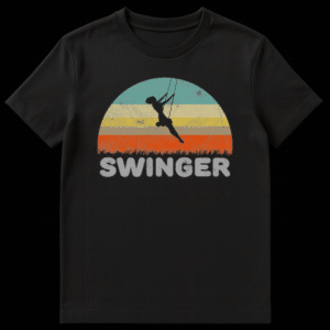 Humorous 'SWINGER' golf t-shirt design for golfers and golf enthusiasts on Black t-shirt