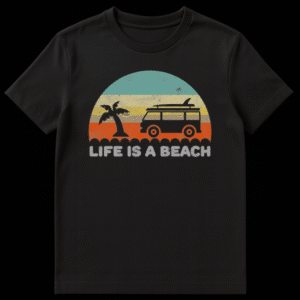 LIFE IS A BEACH humorous t-shirt design for summer and ocean lovers on Black t-shirt