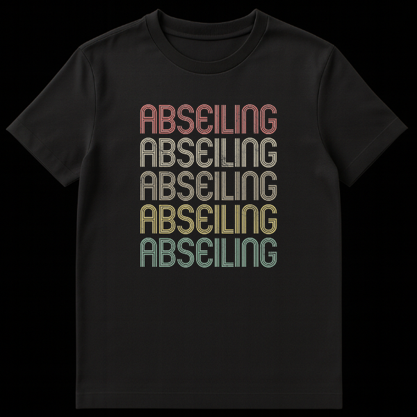 ABSEILING retro multi-lined distressed font t-shirt design for rock climbing enthusiasts on Black t-shirt