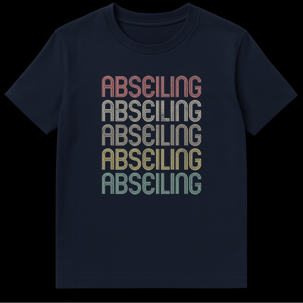 ABSEILING retro multi-lined distressed font t-shirt design for rock climbing enthusiasts on Navy Blue t-shirt