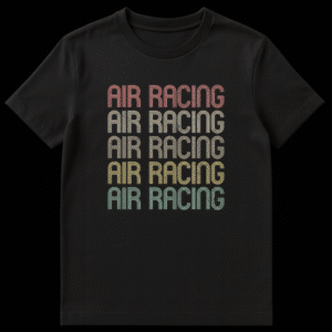 AIR RACING stacked text t-shirt with retro distressed colors on black background on Black t-shirt