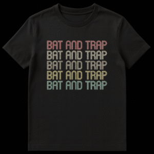 Retro multi-color BAT AND TRAP t-shirt design with distressed texture on a black background, featuring five lines of text. on Black t-shirt