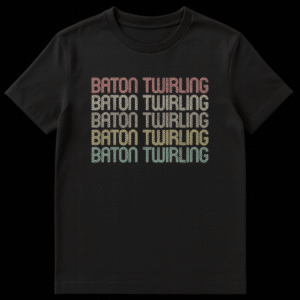 Baton Twirling retro stacked text t-shirt on black, vintage style on Black t-shirt