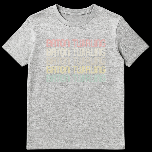 Baton Twirling retro stacked text t-shirt on black, vintage style on Sports Grey t-shirt