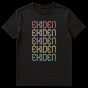 Ekiden Unisex T-Shirt with 'EKIDEN' text repeated five times on Black t-shirt