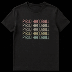 Field Handball t-shirt with 'FIELD HANDBALL' text repeated five times on Black t-shirt