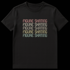FIGURE SKATING repeated stacked text design t-shirt with multi-color retro distressed font on a black background. on Black t-shirt