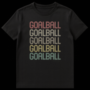 Goalball retro striped typography distressed black t-shirt on Black t-shirt
