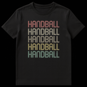 Vintage Handball T-Shirt with repeated 'HANDBALL' text in multi-color distressed retro font on black background on Black t-shirt