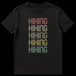 Retro Stacked HIKING Text T-Shirt, Earth Tones on Black, Distressed Vintage Typography on Black t-shirt