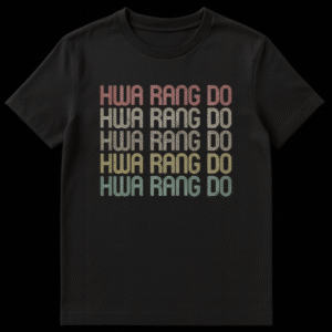 Vintage Hwa Rang Do Korean Martial Arts T-Shirt with distressed retro typography in muted colors on black background on Black t-shirt