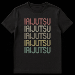 Retro distressed IAI JUTSU t-shirt design for Japanese martial arts practitioners on Black t-shirt