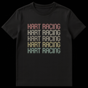 Kart Racing T-Shirt with retro 70s 80s gradient text on Black t-shirt