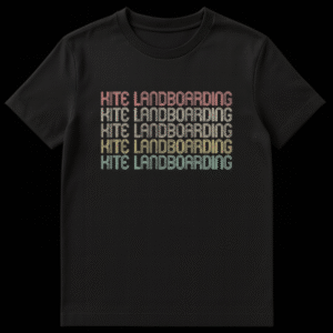 Retro Vintage Kite Landboarding Enthusiast T-Shirt with Stacked Text Design on Black t-shirt