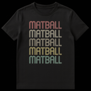 Vintage 'MATBALL' t-shirt with distressed, colorful text in a retro font, celebrating Jewish cuisine with a playful pun. on Black t-shirt