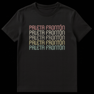 Vintage Paleta Frontón T-Shirt with stacked text in faded colors on black on Black t-shirt