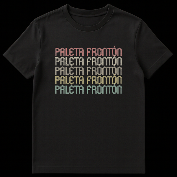 Vintage Paleta Frontón T-Shirt with stacked text in faded colors on black on Black t-shirt