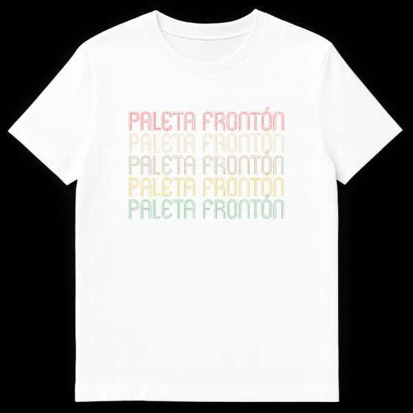 Vintage Paleta Frontón T-Shirt with stacked text in faded colors on black on White t-shirt