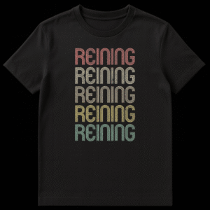 Vintage Reining T-Shirt with Repeated Text and Distressed Retro Typography on Black t-shirt