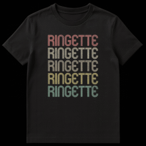 Ringette Player Sport Name Repetition Ringette Apparel T-Shirt with retro multi-line text on Black t-shirt