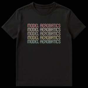 MODEL AEROBATICS retro typography t-shirt with distressed text and vintage gradient colors for RC pilots on Black t-shirt