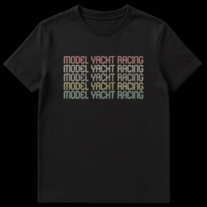 MODEL YACHT RACING t-shirt with retro distressed typography in a vintage color gradient on a black background on Black t-shirt