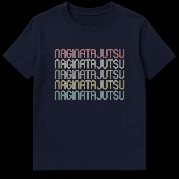 Naginatajutsu Practitioner Retro Typography Japanese Martial Art T-Shirt on Navy Blue t-shirt