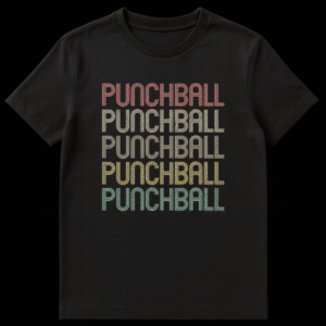 Punchball Retro Repeated Text Vintage Colors Nostalgia T-Shirt on Black t-shirt