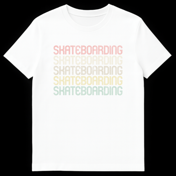 Vintage Retro Skateboarding Word Repeat Gradient Black T-Shirt on White t-shirt