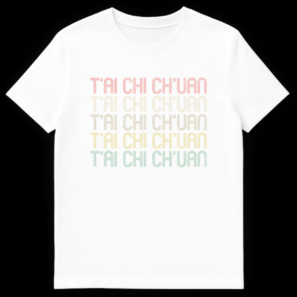 Vintage retro T'ai Chi Ch'uan text t-shirt with distressed earthy colors on black on White t-shirt