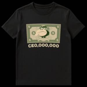 Sarcastic CEO,000,000 t-shirt with cartoon monkey head in a green currency bill design for business humor on Black t-shirt
