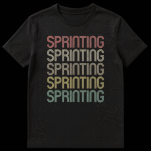 Retro 70s "SPRINTING" T-Shirt for Agile Professionals - Muted Colors on Black Background on Black t-shirt