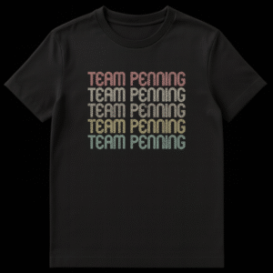 Vintage retro distressed Team Penning equestrian sport stacked text t-shirt on a black background on Black t-shirt