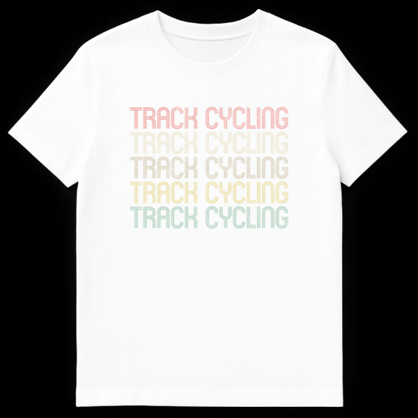 Track Cycling Enthusiast Unisex T-Shirt with repeated retro text for velodrome fans on White t-shirt