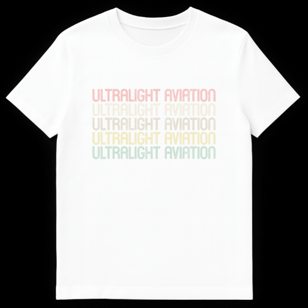 Vintage Retro Ultralight Aviation T-Shirt with stacked colorful distressed text on black background on White t-shirt