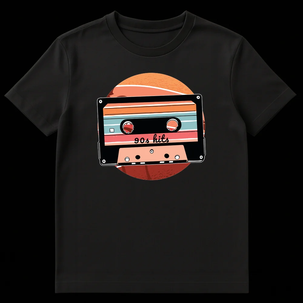 90s Hits Cassette Tape Retro Graphic T-Shirt on Black t-shirt
