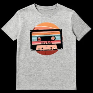 90s Hits Cassette Tape Retro Graphic T-Shirt on Sports Grey t-shirt