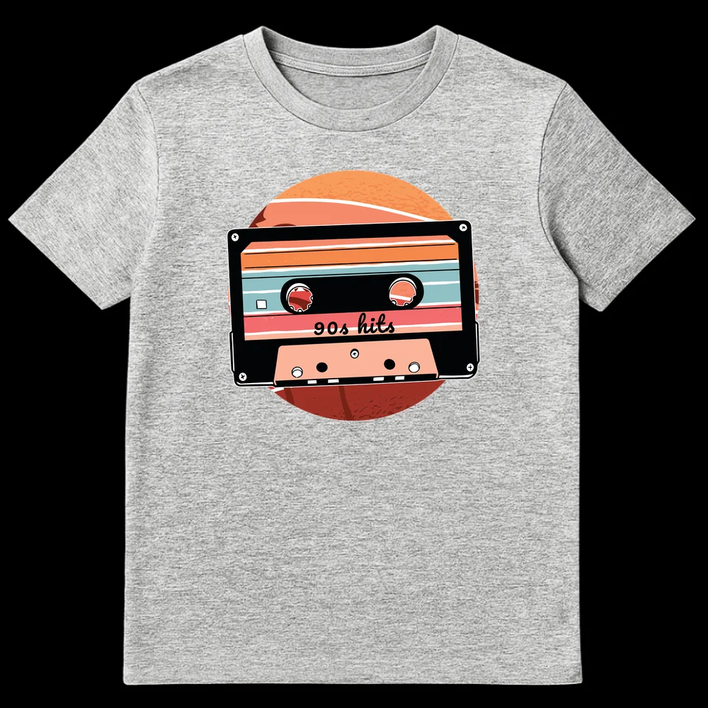 90s Hits Cassette Tape Retro Graphic T-Shirt on Sports Grey t-shirt