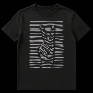 Optical Illusion Peace Sign Black and White T-Shirt Design on Black t-shirt