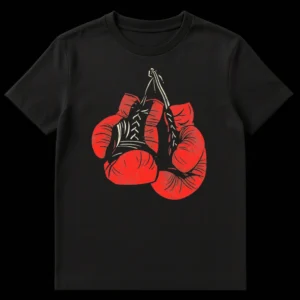 Vintage distressed red boxing gloves graphic design t-shirt on Black t-shirt