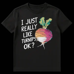 I Just Really Like Turnips Ok Funny Vegetable T-Shirt Distressed Hand-Drawn Design on Black t-shirt