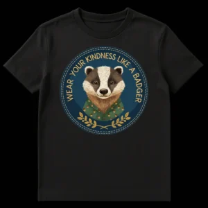 Wholesome Badger Kindness T-Shirt for Animal Lovers - Wear Your Kindness Like a Badger on Black t-shirt