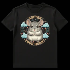 Softening Your Heart Chinchilla T-Shirt with cute chinchilla and positive message on Black t-shirt