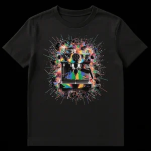 Rainbow Espresso Machine T-Shirt for Coffee Lovers and Baristas on Black t-shirt