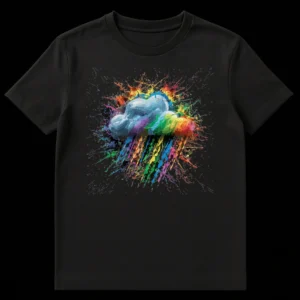 Vibrant Rainbow Cloud Paint Splatter Art T-Shirt on Black Background on Black t-shirt
