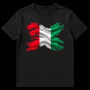 Distressed grunge brushstroke Italian flag t-shirt on black background on Black t-shirt