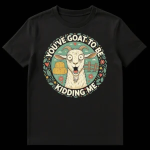 You've GOAT to be kidding me! funny goat pun t-shirt with cartoon goat design on Black t-shirt